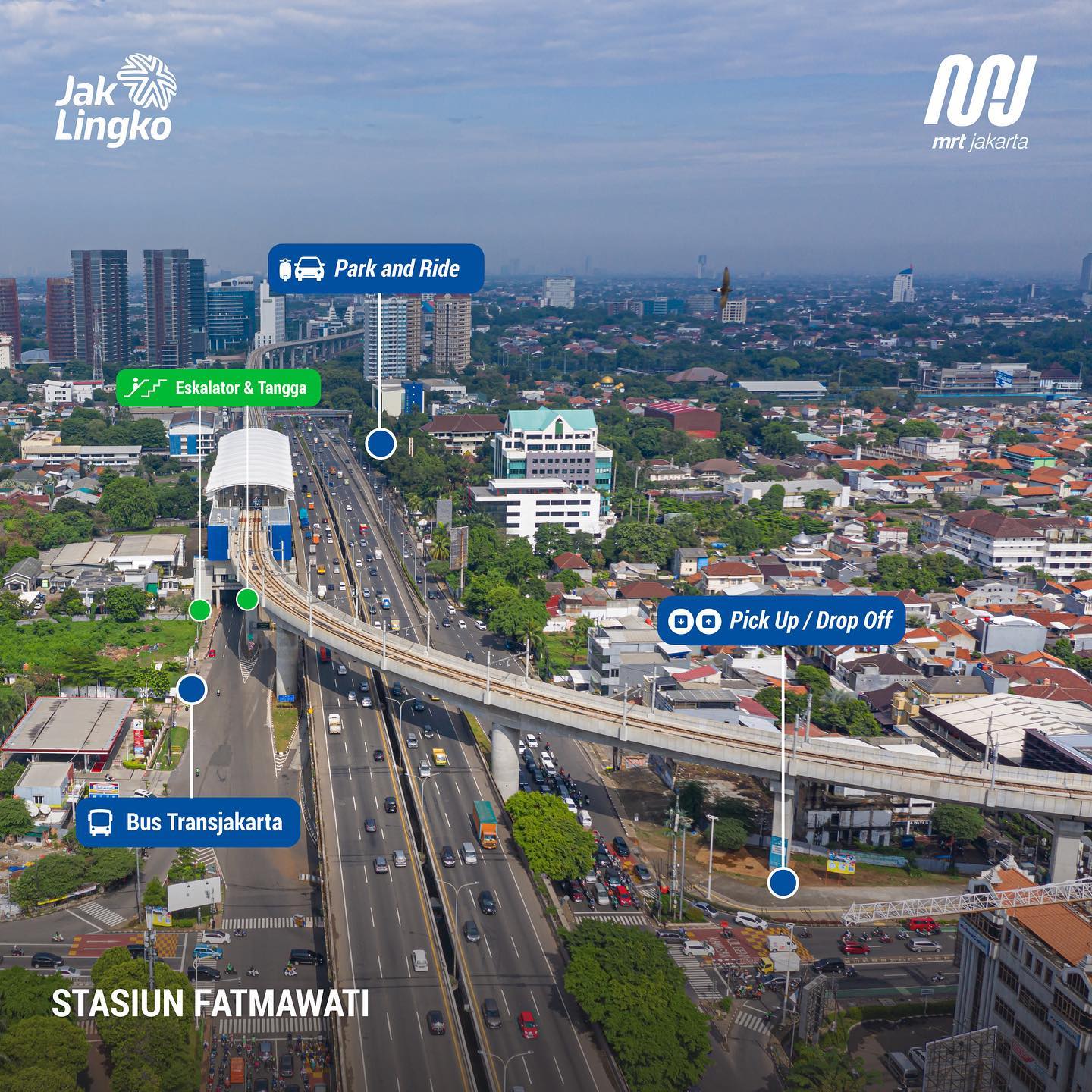 Lokasi fasilitas integrasi moda transportasi publik lainnya di Stasiun Fatmawati.